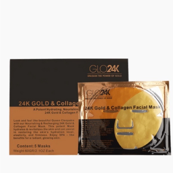 GLO24K 24K Gold & Collagen Facial Mask, Face Masks, Facial Sheet Mask, (5-Pack) - Picture 2 of 7